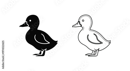 Black and White Duckling Silhouette Designs Vector