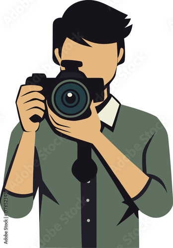 A focused photographer capturing a moment with an analog camera.