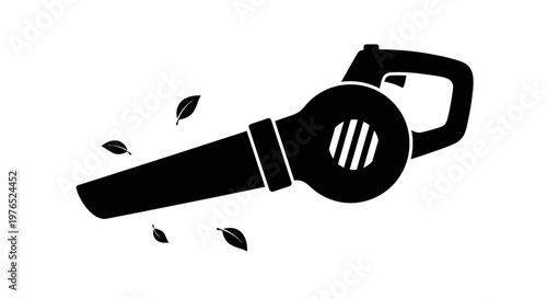 Silhouette of a Handheld Leaf Blower in Action.