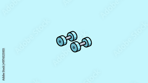 Cartoon Vector Illustration of Light Blue Dumbbells for Fitness, Exercise, and Weight Training. Minimalist Workout Equipment.