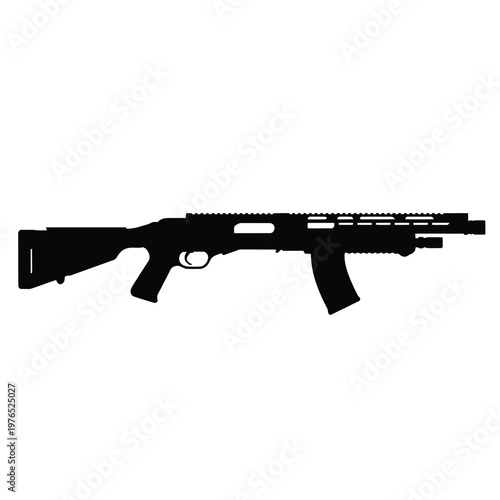 Silhouette of a tactical shotgun displayed in a stark black outline