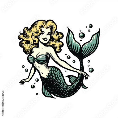 mermaid sirene goddess hand-drawing vector cartoon 