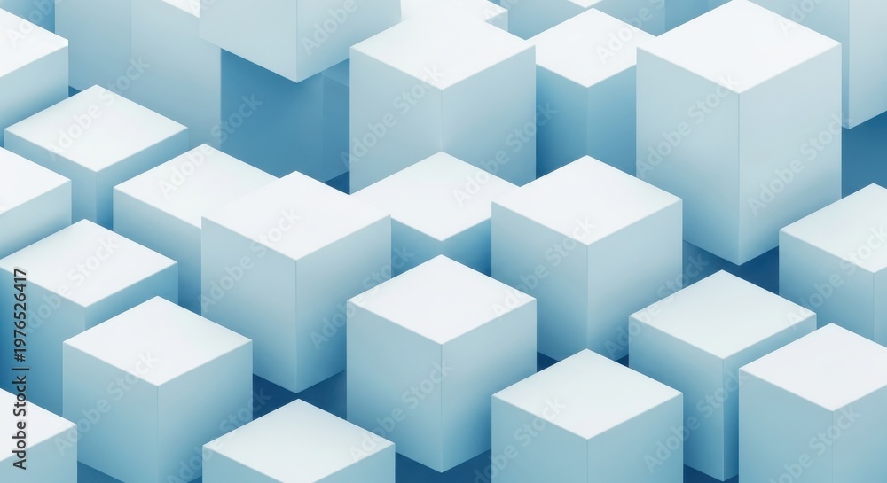 Obraz premium Abstract composition features three dimensional white cubes arranged on a blue surface.