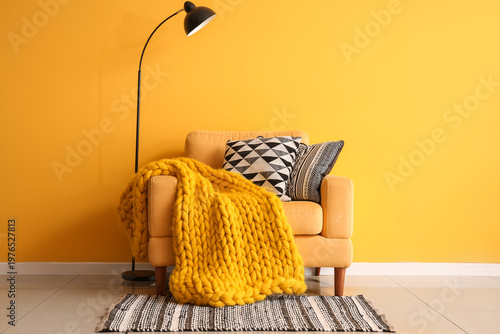 Armchair with blanket and s...