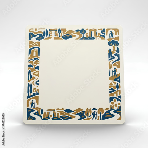 Square ceramic plate with a naturethemed border design.