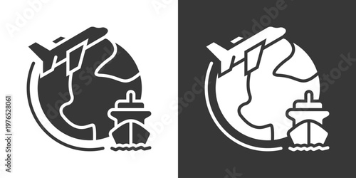 Global Logistics Icon Set Vector Collection Isolated In Black And White