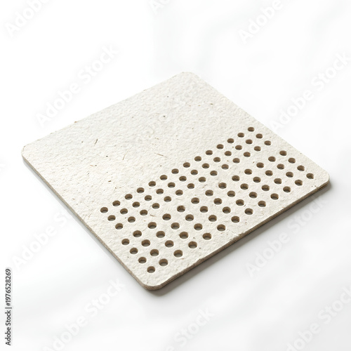 Square white coaster with dotted pattern for drinks and protection.