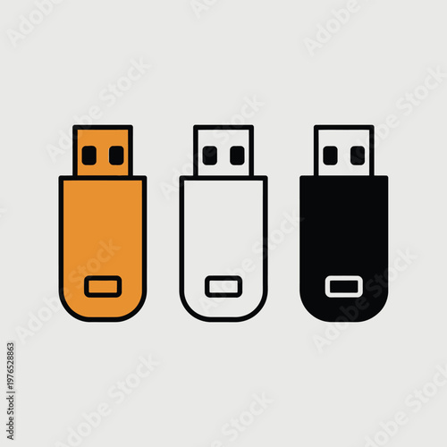 Three usb flash drives in orange white and black colors