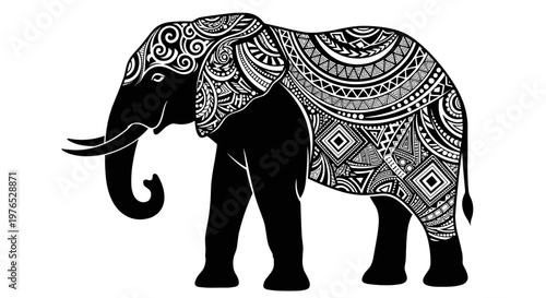 Black Elephant with Pattern Design.