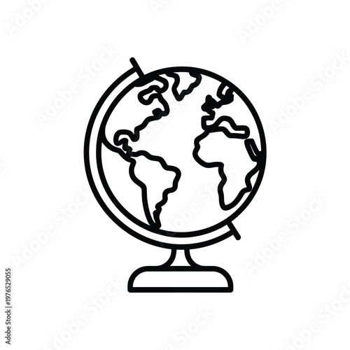 A simple line drawing depicts a classic globe on a stand