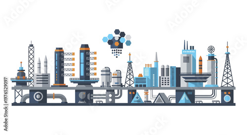 Modern Industrial Complex with Futuristic Technology and Energy Production.