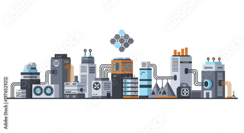 Modern industrial factory complex with advanced technology and machinery.