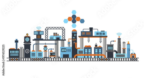 Modern industrial factory complex with advanced technology and production lines.