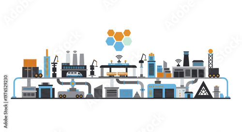 Modern industrial factory complex with advanced technology and production lines.