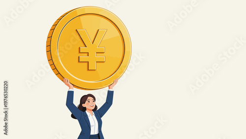 Woman lifting large gold coin