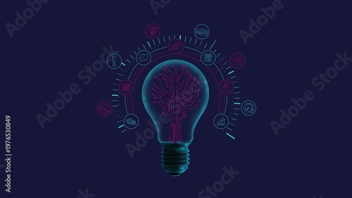 Infographic with a light bulb symbolizing creativity and technological progress