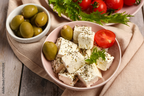 Bowl with cubes of feta che...