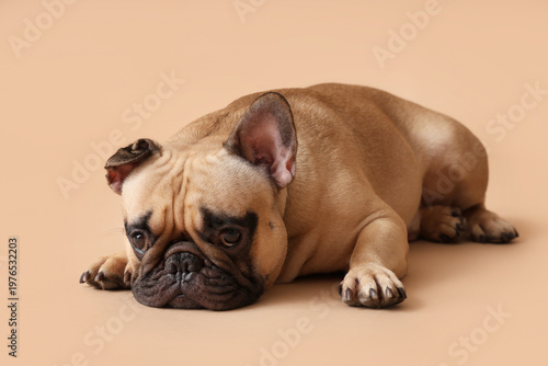 Cute French bulldog lying a...