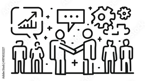 Partnership and Collaboration Line Icon: Businesspeople Shaking Hands, Representing Deal, Agreement, Success, and Teamwork