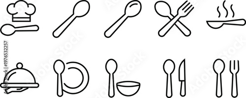 Set of food and drink line icons, collection of cooking sign vector sketches, illustration of dishes, meals, restaurant outline pictograms.