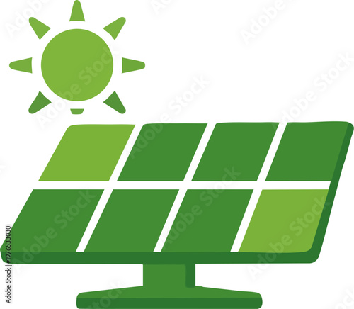 Solar Panel Icon: A vibrant illustration showcasing a solar panel absorbing the energy from the sun, symbolizing renewable energy and sustainability.