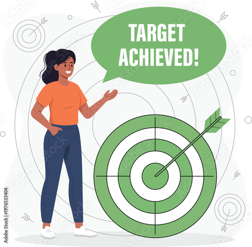 Business Woman Celebrating Goal Completion and Reaching Target Success