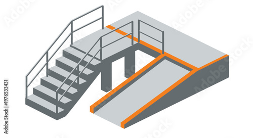 Modern Industrial Ramp and Staircase Design.