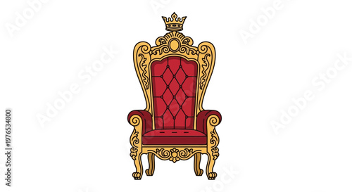 Ornate Royal Throne with Crown, Luxury Seating for King or Queen