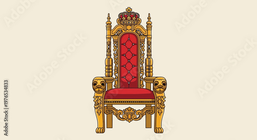 Ornate Royal Throne with Crown, Symbol of Power and Authority