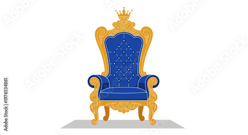 Ornate Royal Throne with Gold Accents and Blue Upholstery
