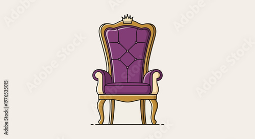 Royal Purple Throne Chair with Golden Crown and Ornate Frame