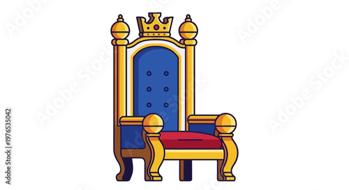 Royal Throne Chair - Gold, Blue, Red Seat, Crown Symbol of Power