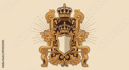Royal Emblem with Crown and Shield, Ornate Heraldic Design