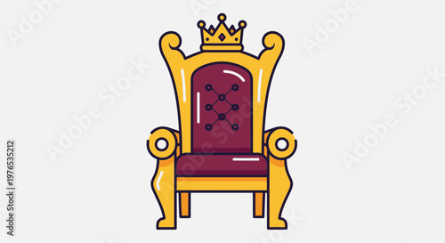 Royal Throne Chair with Crown, Luxury Seat, Symbol of Power and Authority