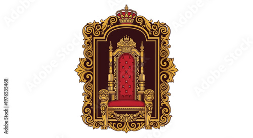 Royal Throne with Crown Emblem, Ornate Regal Seat, Symbol of Power