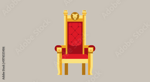 Royal Throne with Lion Emblem on Grey Background