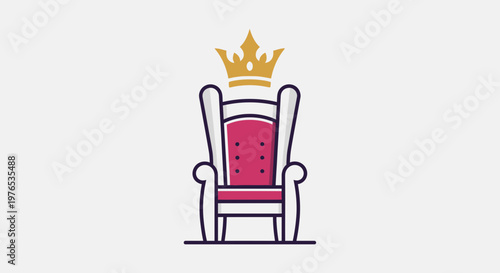 Royal Throne with Golden Crown Icon, Symbol of Power and Authority