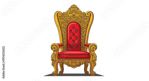 Ornate Gold Throne with Red Cushion - Royal Seat of Power
