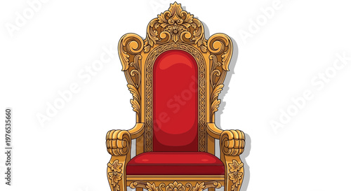 Ornate Gold Throne with Red Cushion - Royal Seat of Power