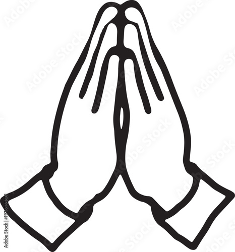 Hand drawn praying hands representing faith devotion and spiritual connection