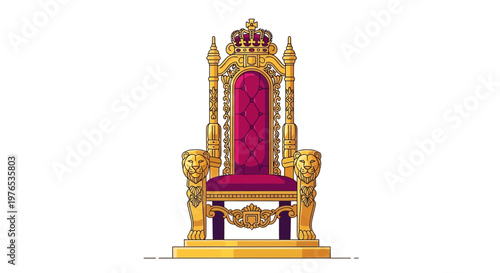 Ornate Golden Throne with Crown and Lion Accents