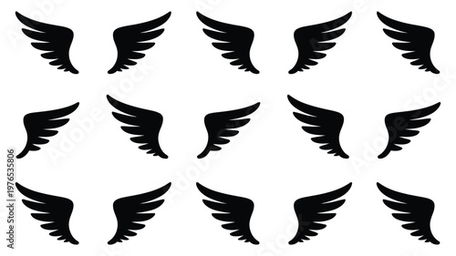 Wings Icon Set, Wing Logo Collection In Various Styles, Feather And Angel Wing Symbols For Freedom, Speed And Protection Concepts, Clean Vector Illustration Isolated On Transparent Background.