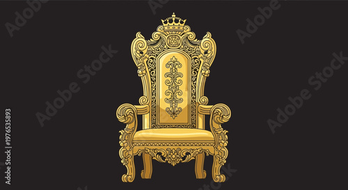 Ornate Golden Throne with Crown, Royal Seat, Luxury, Power, Symbolism