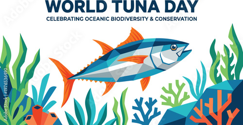 Tuna Swims Upward on World Tuna Day Celebration Graphic