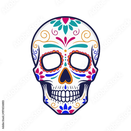 Colorful Sugar Skull Design Artwork.