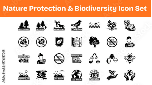 Environmental Conservation Icons Forest Ocean Wildlife Protection Collection