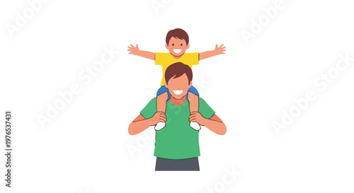 Happy father carrying his son on his shoulders vector illustration