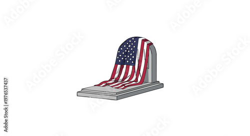 American flag on a gravestone, a solemn symbol of military sacrifice and memorial