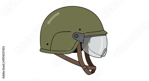 Military combat helmet with visor. Isolated vector illustration on a white background