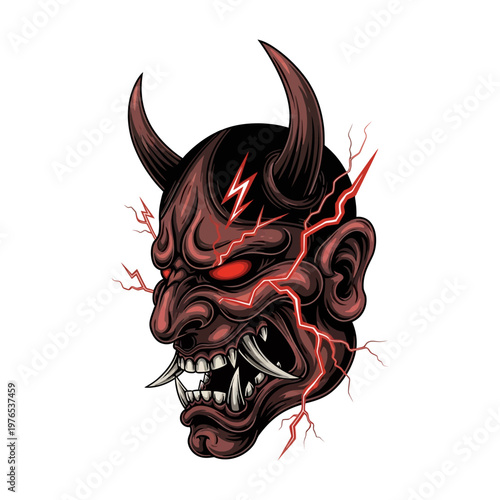 Japanese Oni Demon Red Mask.
